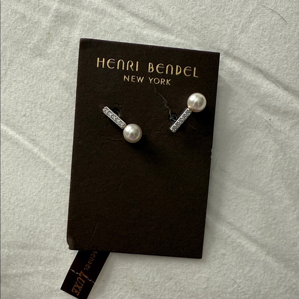 Henri Bendel Pearl and Silver Stud Earrings